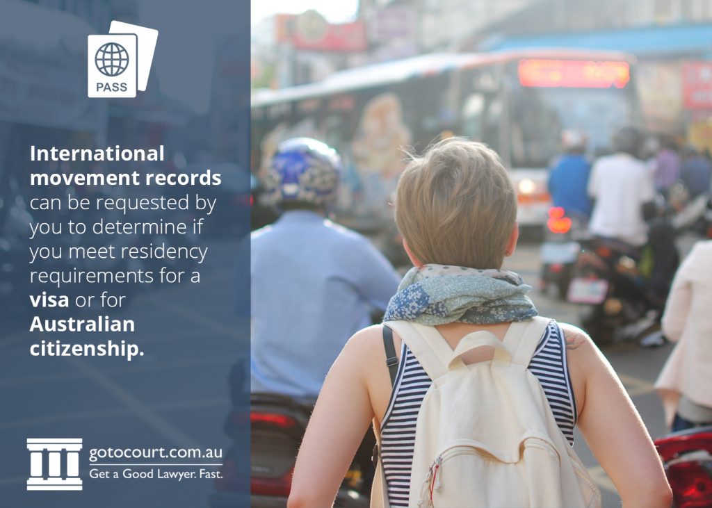 International movement records can be requested by you to determine if you meet residency requirements for a visa or for Australian citizenship