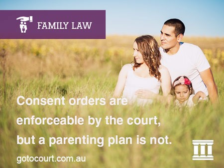 Consent orders are enforceable by the court, but a parenting plan is not.