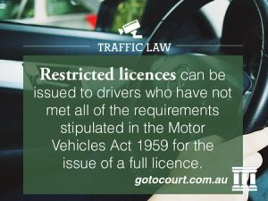 Restricted licences can be issued to drivers who have not met all of the requirements stipulated in the Motor Vehicles Act 1959 for the issue of a full licence.